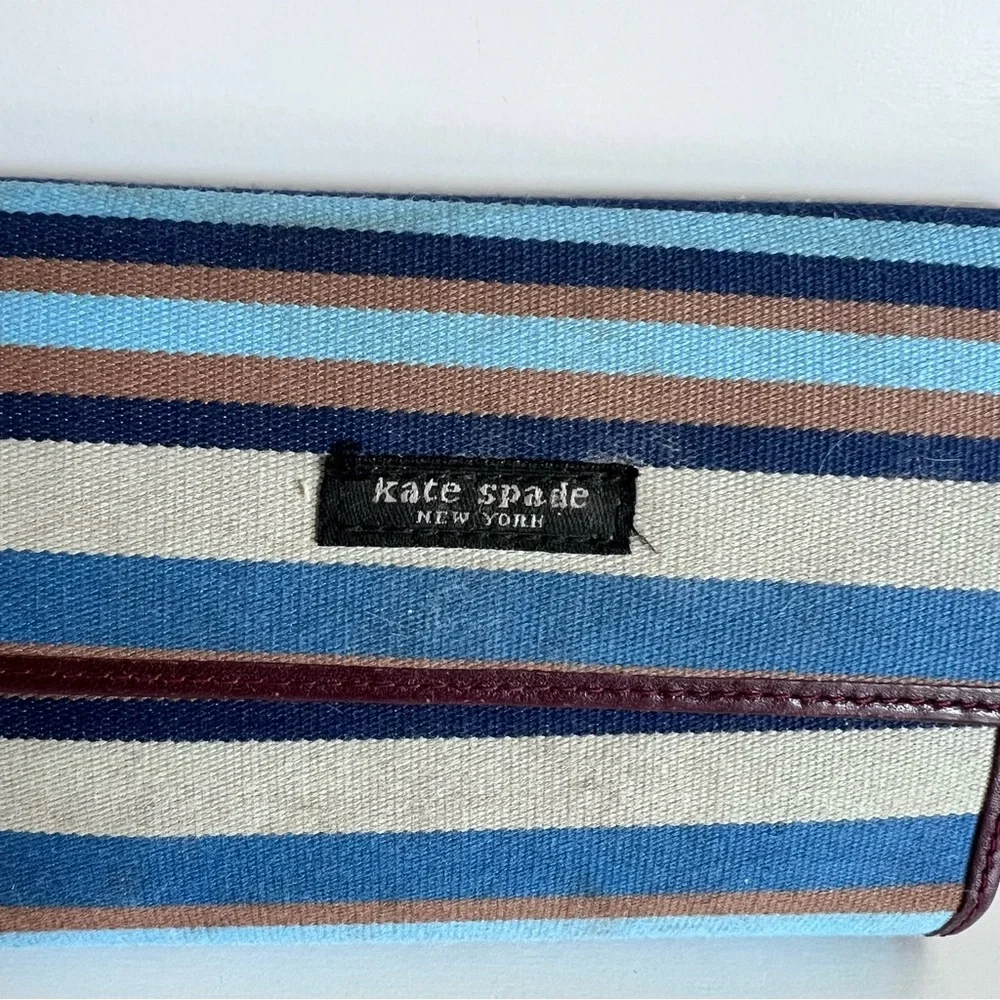 Kate‎ Spade Vintage Tri-fold Blue Brown Striped Wallet